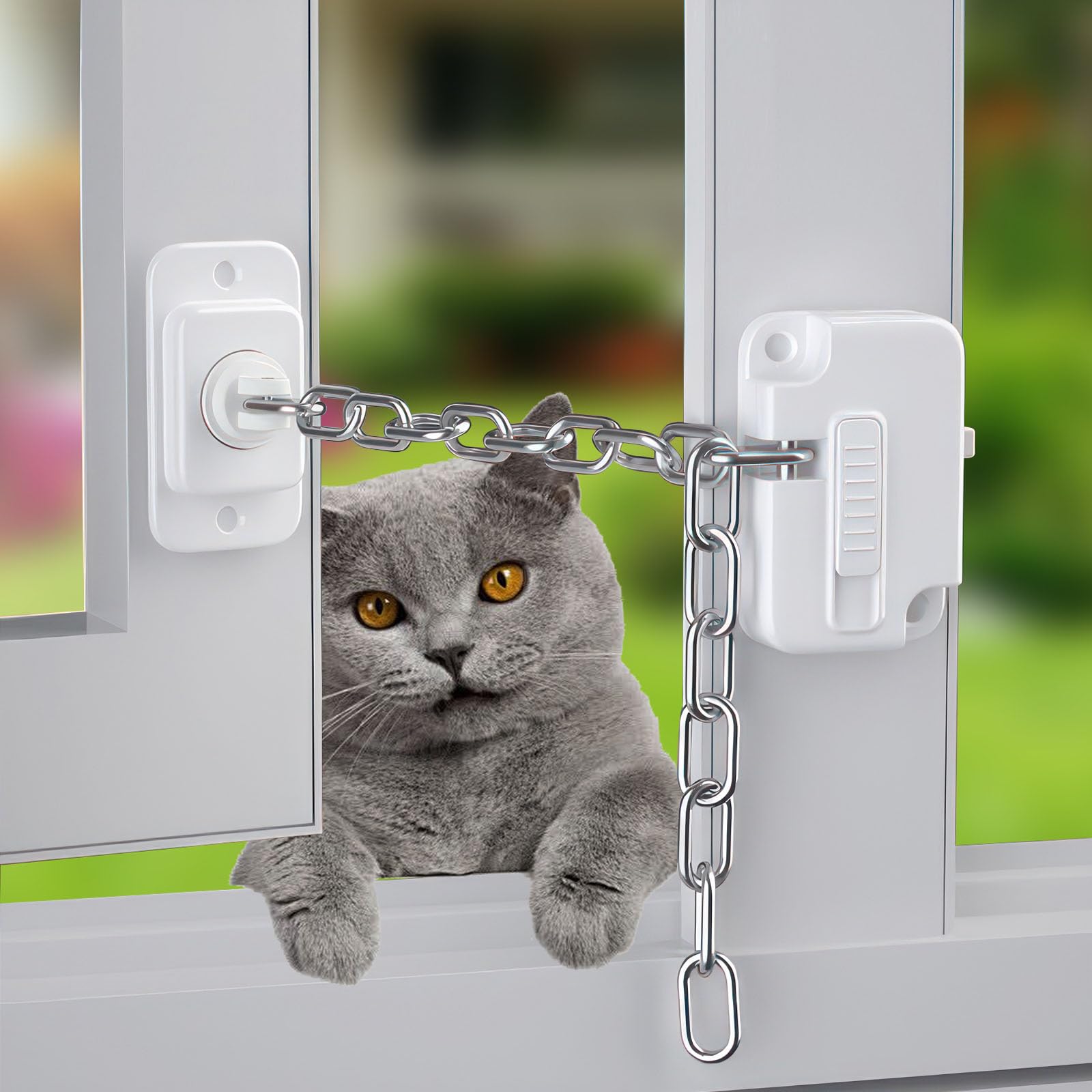 AIWMQYYF 2Pcs Adjustable Window Lock, ABS White Childproof Window Restrictor Window Chain Lock, 20cm Adjustable Window Restrictor Locks No Drilling for Metal, Wooden, Sliding Window