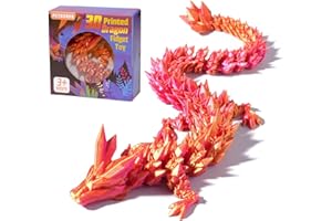 PETBSNVB 12" 3D Printed Dragon, Articulated Dragon, Crystal Dragon, Dragon Fidget Toy, Home Office Decor Executive Desk Toy (Red)