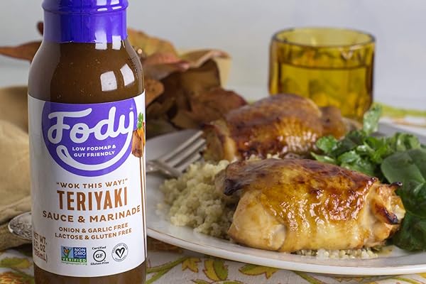 FODY FOODS VEGAN TERIYAKI SAUCE MARINADE PACK | SESAME TAMARI | LOW FODMAP CERTIFIED | GUT FRIENDLY NO ONION NO GARLIC NO MSG | IBS FRIENDLY | GLUTEN FREE LACTOSE FREE | 4 BOTTLES, 8 OUNCE