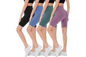 CAMPSNAIL 4 Pack Biker Shorts Women – 8" High Waist Tummy Control Workout Gym Yoga Running Compression Shorts with Pockets