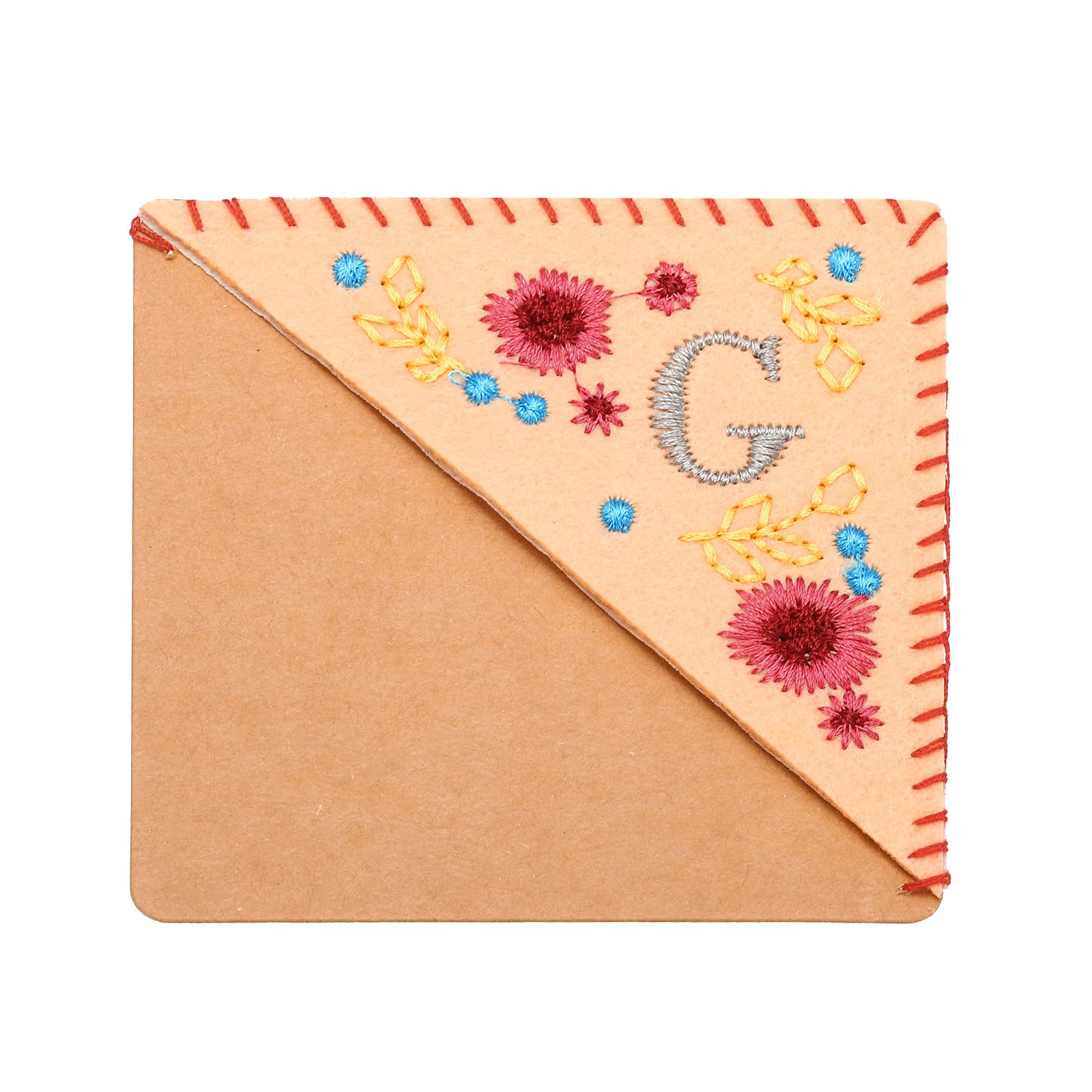 PATIKIL Personalized Embroidered Corner Bookmark, Cute Flower Felt Stitched Triangle Handmade Book Page Mark for Women Men Book Lover Teacher, Pink, Letter G