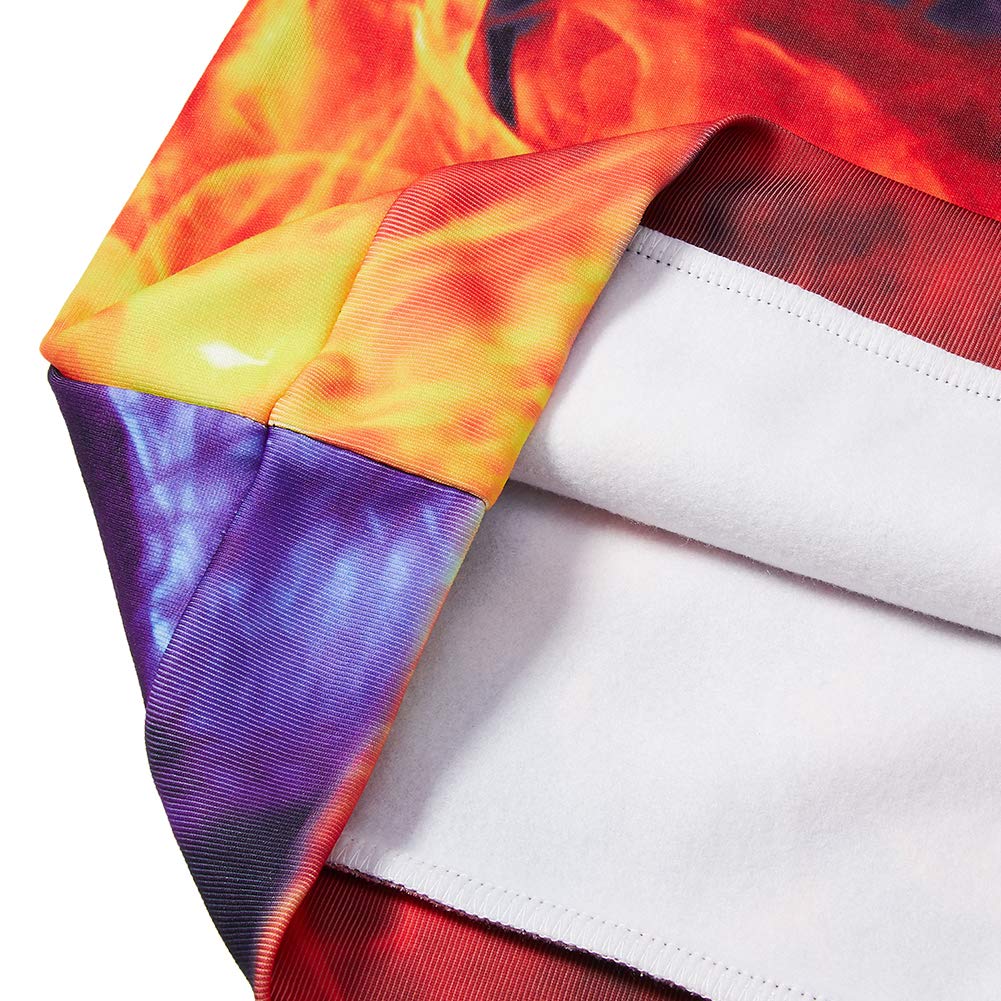 Cool Sweatshirt for Men Women Burning Flame Long Sleeve Front Pouch Drawstring Hoodie Vivid Ice-Fire Smoke-Filled Pattern Decent Roomy Good Red Blue (Ice&Fire,XXL/XXXL)