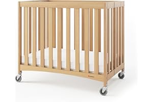Foundations Travel Sleeper Compact Wooden Folding Crib, Portable Baby Crib with 2” InfaPure Foam Crib Mattress and Commercial