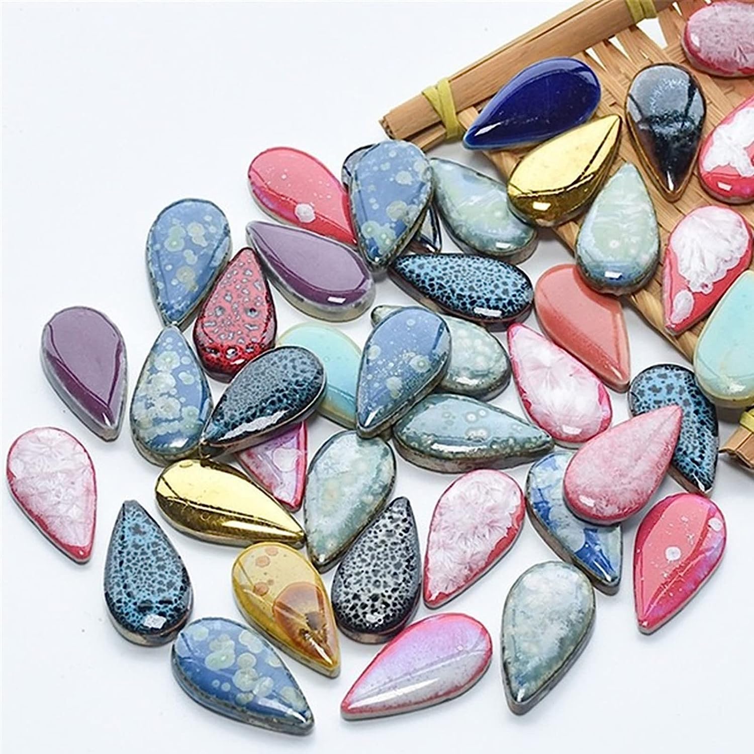 500g Random Ceramics Mosaic Tiles,DIY Making Creative Ceramic Mosaic Tiles for DIY Craft Plates Flowerpots Vases Cups Mosaic Making Supplies (Large Raindrop)