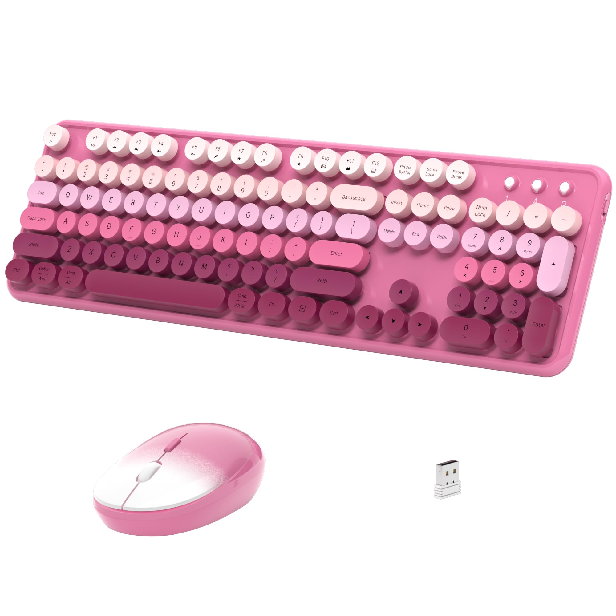Photo 1 of Links9+ Wireless Keyboard and Mouse, Full-Size Retro Typewriter Keyboard with Round Keycaps, 2.4GHz for Windows, Mac, Laptop, PC, Desktop (Dark Pink Gradient)