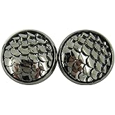 Summerfield Collection Hematite-tone Metallic Dragon Scale Stud Earrings 12mm Gunmetal Gray Mermaid