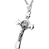 HZMAN Religion Stainless Steel Saint St St. Benedict Crucifix Cross Pendants Necklace INRI