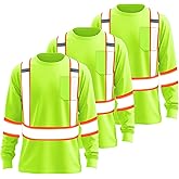 JOYYANGFANG Hi Vis Heavy Duty Men's Long Sleeve Reflective Safety T Shirts Bulk for Work Warehouse Construction Class 3