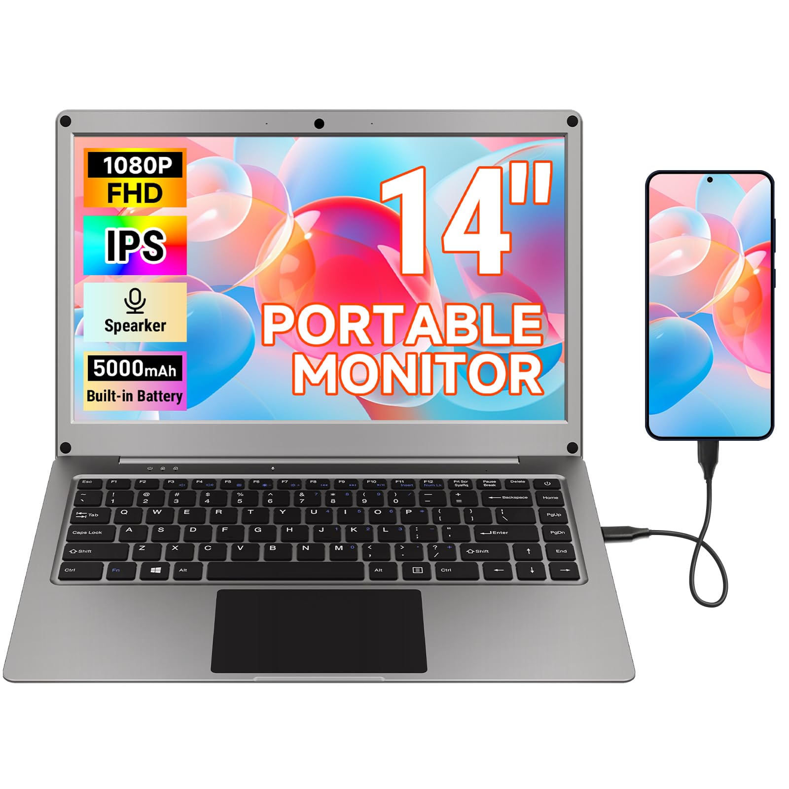 Photo 1 of GrowCube Portable Monitor with Keyboard,14inch 1080P FHD Lapdock Compatible with Raspberry Pi/Mini PC/Phone/PC/Game Console,CrowView Note Built-in Battery(Full Feature TypeC & HDMI Cable Included)