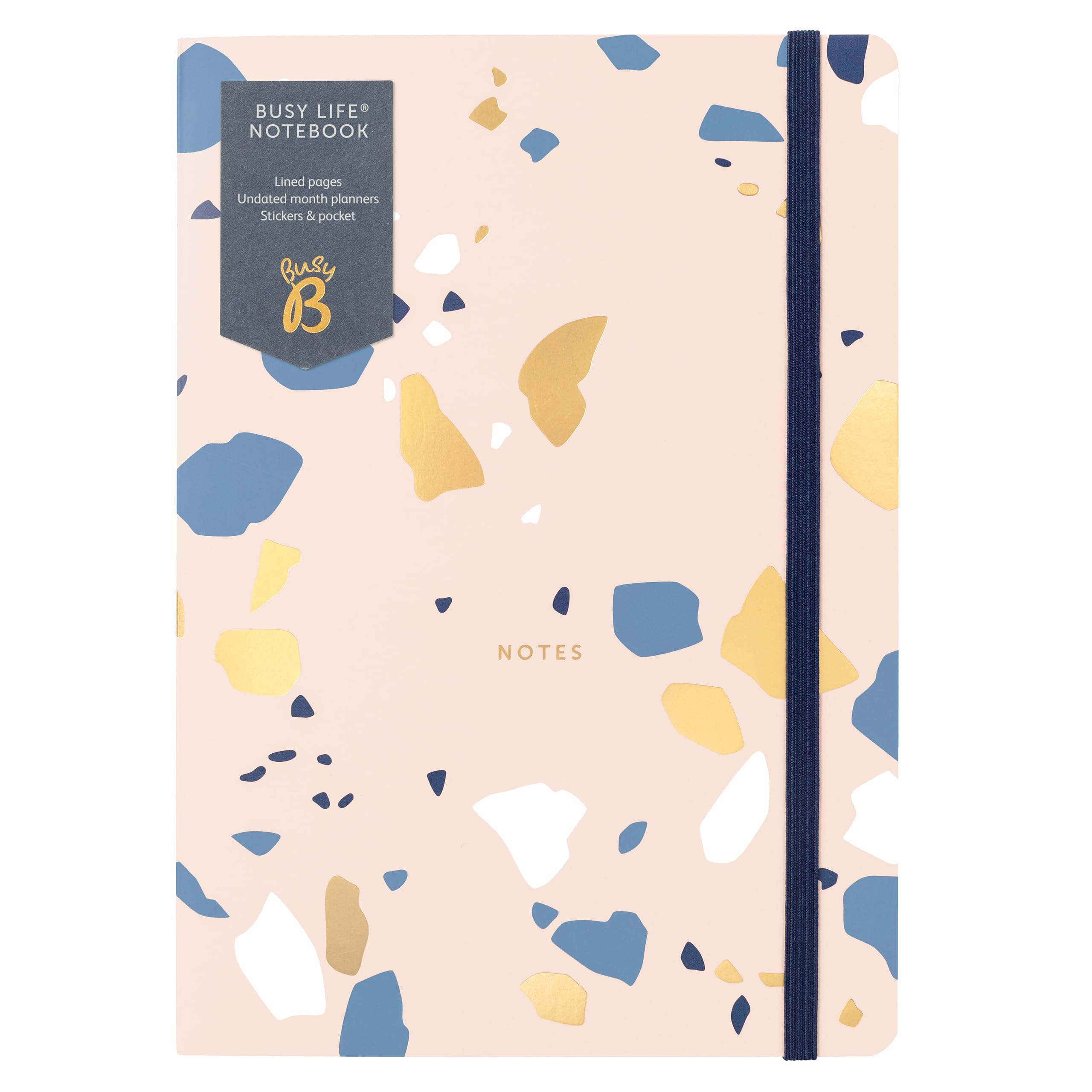 Busy B A5 Notebook in Pink Terrazzo with Lined Pages, Undated Month Planners, Stickers and Pocket — image 1