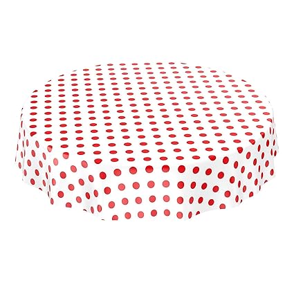 ANRO Wachstuchtischdecke Wachstuch Wachstischdecke Tischdecke Rot Weiß Tupfen Punkte Gepunktet Dots Rund 140cm