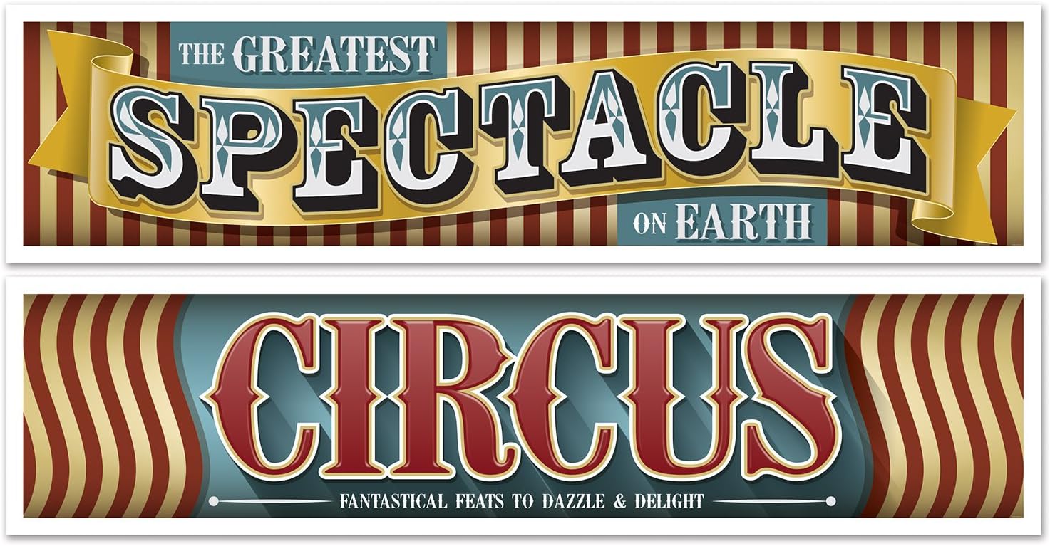 Pack of 2 Vintage Circus Banners - 38 cm x 152 cm - Party Wall Decorations, Multicolor, 15" x 5'