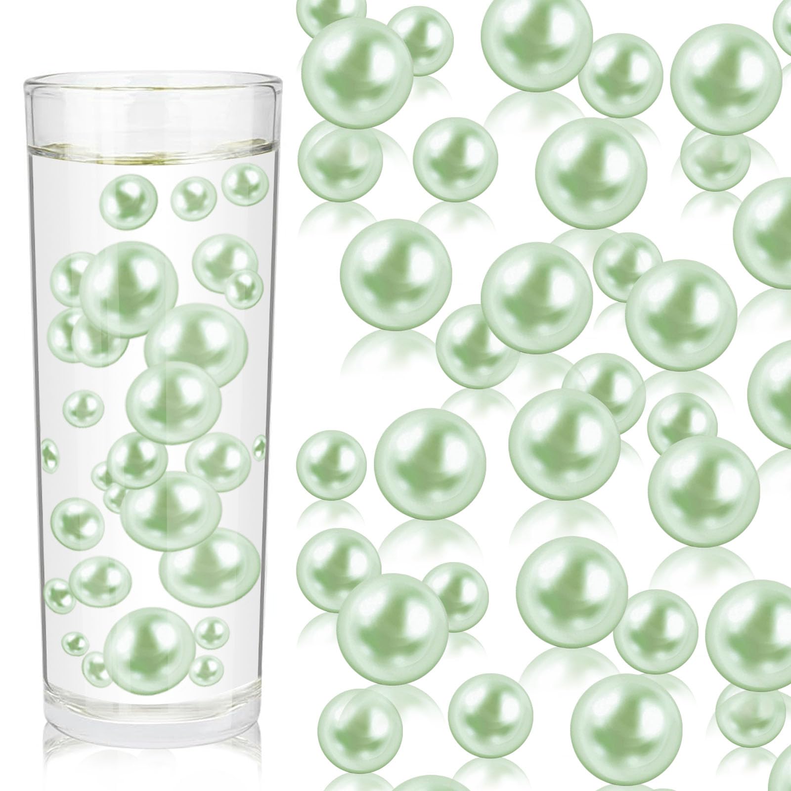 Photo 1 of ZEBMOON 100PCS Light Green Faux Pearls Beads for Centerpiece Vases, Vase Filler Faux Pearls, No Holes Filler Beads for Easter Party Anniversary Birthday Wedding Table Decor, 14/20/30mm