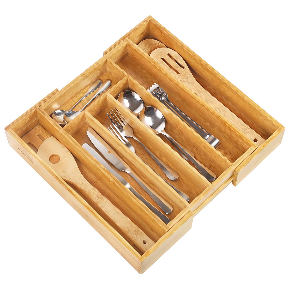 Wooden Utensil Tray with 7 Compartments, Durable and