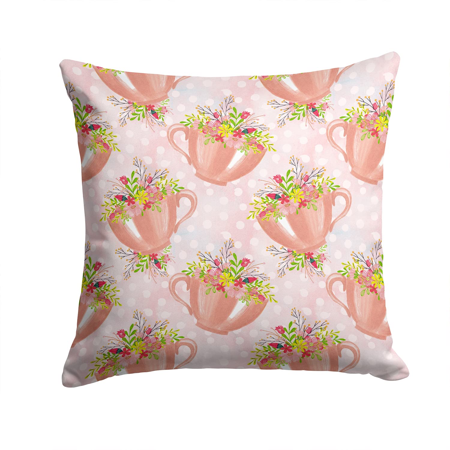 Caroline's Treasures BB7481PW1414 Tea Cup and Flowers Pink Outdoor Canvas Pillow, Multicolor