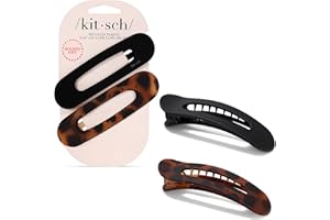 Kitsch Flat Hair Clips for Women - Strong Hold, No Slip Grip Flat Claw Clips For Secure and Comfortable Look | Durable Recycled Plastic Hair Accessories | Ideal Gifts for Women - Black & Tortoise, 2pc