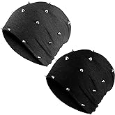 Winter Gothic Hat 2 Pieces Unisex Goth Beanie Rivet Rock Punk Hat Stud Spike for Men Women, Black Gray