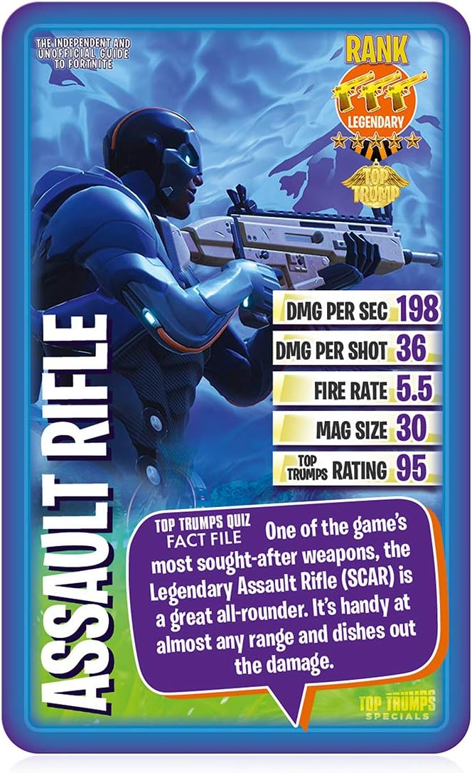 Top Trumps The Independent and Unofficial Guide To Fortnite Card Game, learn about weapon grades and fire rate - Image 3