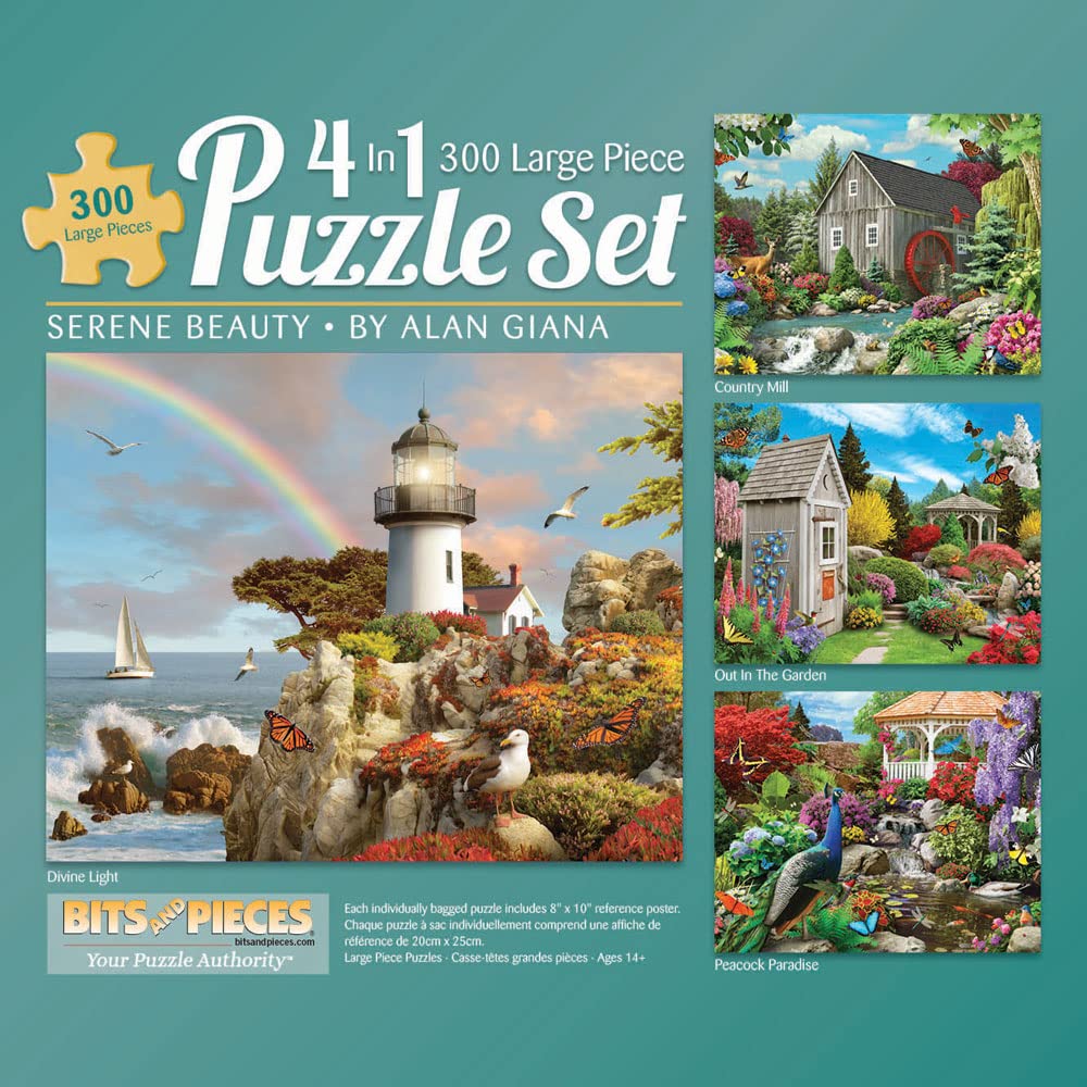 Bits and Pieces - Serene Beauty 4-in-1 Multi-Pack Puzzle Set - 300 Piece Jigsaw Puzzles for Adults - Puzzles Measure 16" x 20" - Nature Jigsaw by Alan Giana