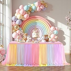 Pastel Rainbow Table Cloths for Parties Tulle Table
