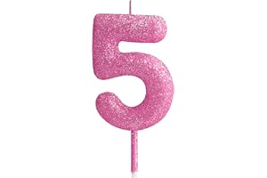 ZI LAN 5th Glitter Birthday Candles, Pink Birthday Number Candle for Cake Topper Decorations for Girls Birthday Party Wedding Anniversary Celebration Supplies