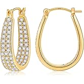 Gacimy 14K Gold Plated Oval Hoop Earrings for Women 14K Real Gold Plated, Chunky 14K Gold Plated Earrings Hoops for Women with Cubic Zirconia