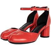 KOKOMOMO Split Toe Chunky Heels for Women Japanese Tabi Shoes Cylindrical Block High Heels Pumps Ankle Strap Buckled Wedding Party Dress Shoes