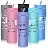 Bokon 6 Pack Veterinary Appreciation Gifts Vet Tech Tumbler Gift 12oz Plastic Reusable Cup with Lid and Straw Inspirational Veterinarian Gift for Veterinary Technician Graduation Birthday