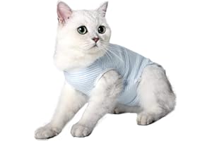 oUUoNNo Cat Wound Surgery Recovery Suit for Abdominal Wounds or Skin Diseases, After Surgery Wear, Pajama Suit, E-Collar Alternative for Cats (M, Stripe Blue)