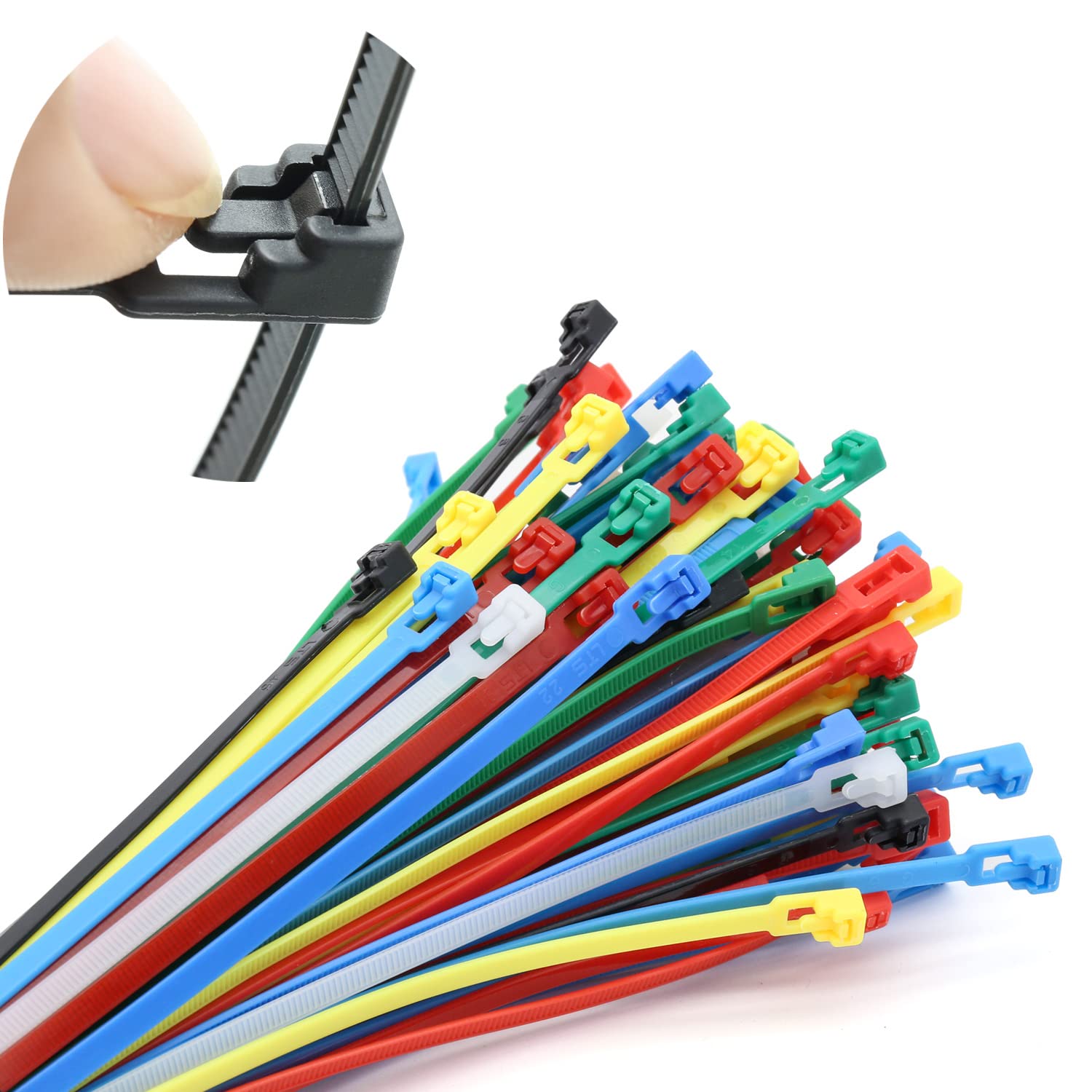 MgcTolBox Reusable Cable Ties 200mm, 8 inch Colored Zip Ties-Red/Yellow/Green/Blue/Black/White Heavy Duty Plastic Cable Ties-100pcs — image 1