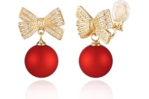 XGALBLA Christmas Earrings Womens Gifts Bow Clip on Earrings Cubic Zirconia Simulated Pearl Bow Clip on Earrings for Women Trendy Stuff Xmas Jewelry Stocking Stuffers Christmas Gifts