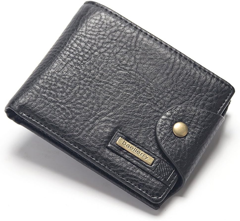 Leather Wallet for Men, Voneta Slim Bifold Front Pocket Wallet Credit Card Holder with Coin Pocket for Father, Boyfriend, Husband (Horizontal-Black)