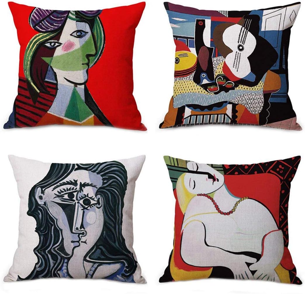 Semtomn Set of 4 Linen Throw Pillow Covers Picasso Paintings Abstract
