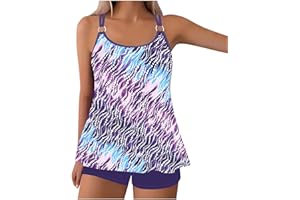 CETHRIO Modest Swimsuits for Women Vintage Printed Sexy Two Piece Tankini Bathing Suit Tummy Control Plus Size Swimsuit