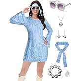FEELJAM 70s Disco Outfit Women - Vintage Sequin Go Go Dance Dress Costume - Shiny Disco Dress for 70's Theme Parties