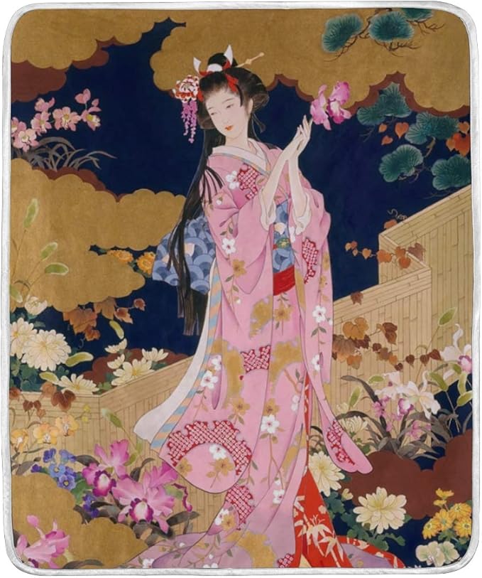 TSWEETHOME Japanese Girl Geisha Fleece Blanket Super Soft