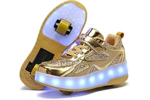 HOVERKICKES LED Roller Skate Shoes for Kids Boys Girls Light Up Roller Sneakers with Detachable Wheels Rechargeable Flashing Wheeled Shoes