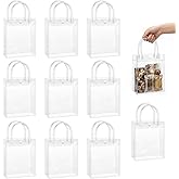 10Pcs Clear Gift Bags with Handles, Mini Party Favor Bags Transparent Party Favour Plastic Gift Bag, Transparent PVC Tote Bag
