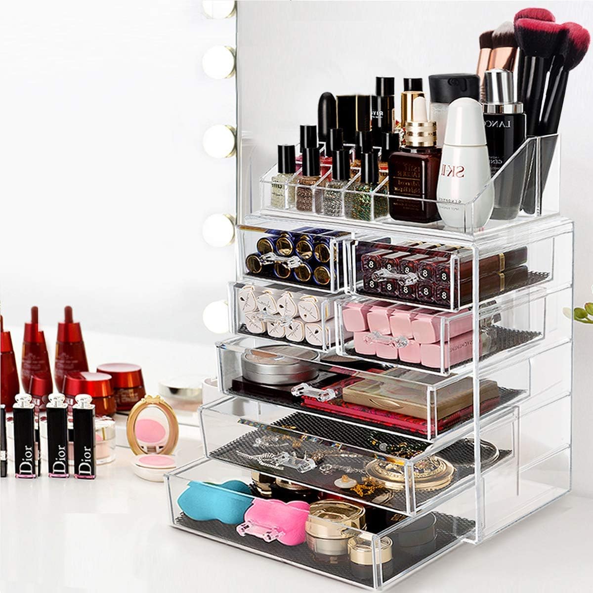 HBlife Makeup Organizer with Bigger Drawers 2 Pieces Acrylic Jewelry and Cosmetic Storage Display Box, Fit for Most Makeup Palettes: Home Improvement