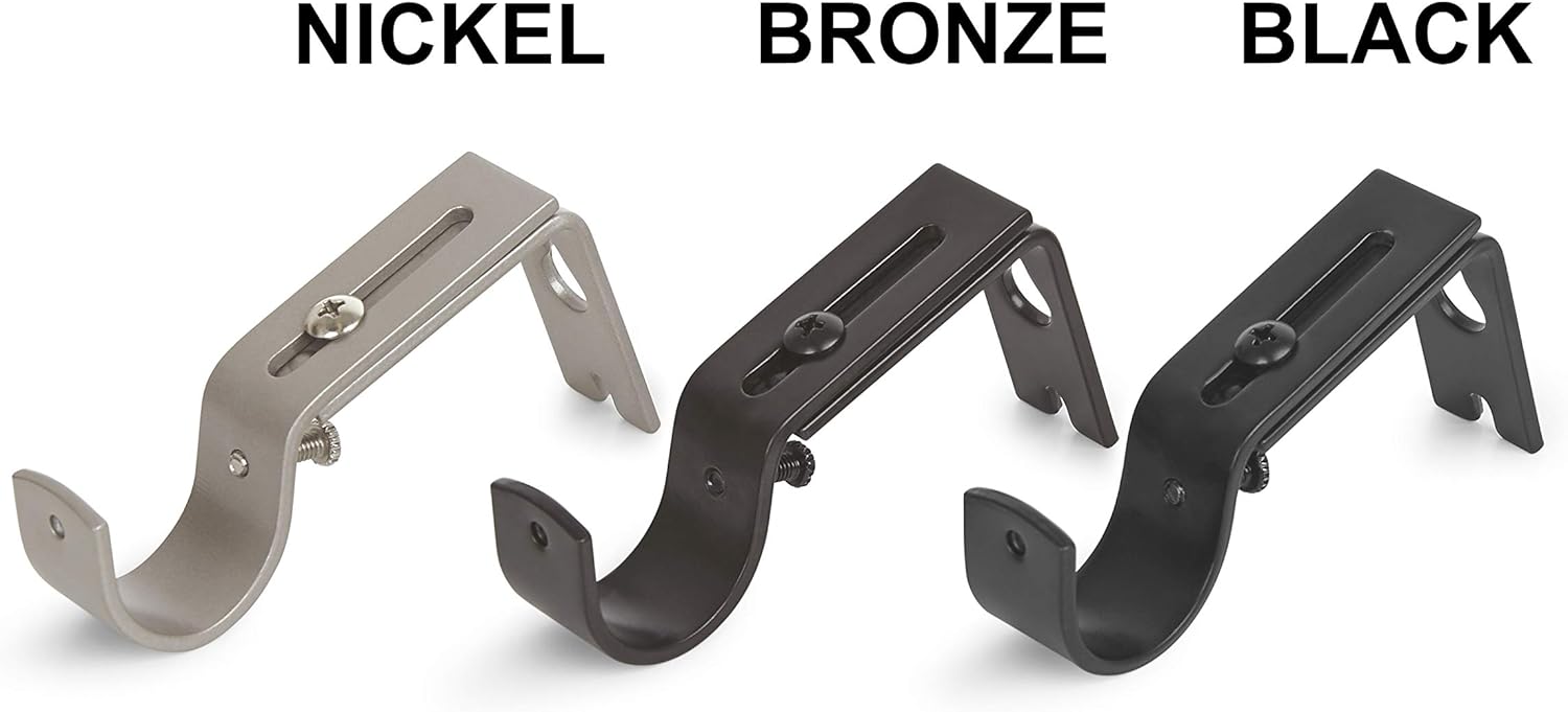 Basics Adjustable Curtain Rod Wall Bracket Hooks, Set of 2, Silver Nickel: Home & Kitchen