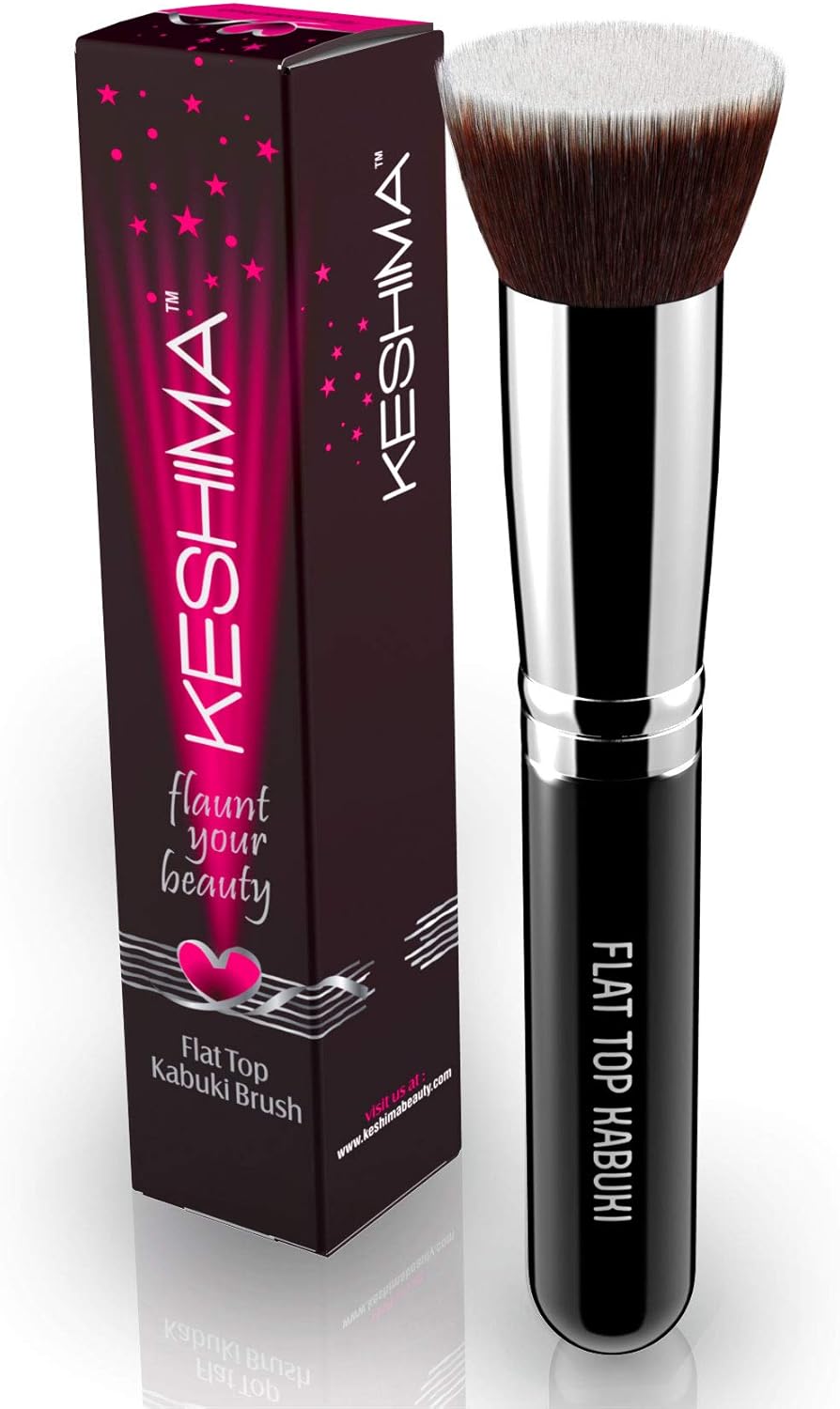 Flat Top Kabuki Brush By Keshima - Premium Foundation Brush, Buffing Brush, Blending Brush, Face Brush, Black Regular, 14.4 cm