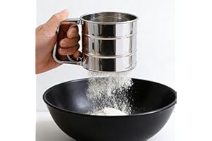 Flour Sifter for Baking Stainless Steel Fine Mesh Sieve One Hand Press Crank Sifter for Powdered Sugar and Cake Double Layer 