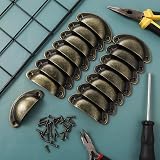 Heyu-Lotus 15pc Vintage Shell Cup Drawer Handles Antique Brass Cabinet view 7