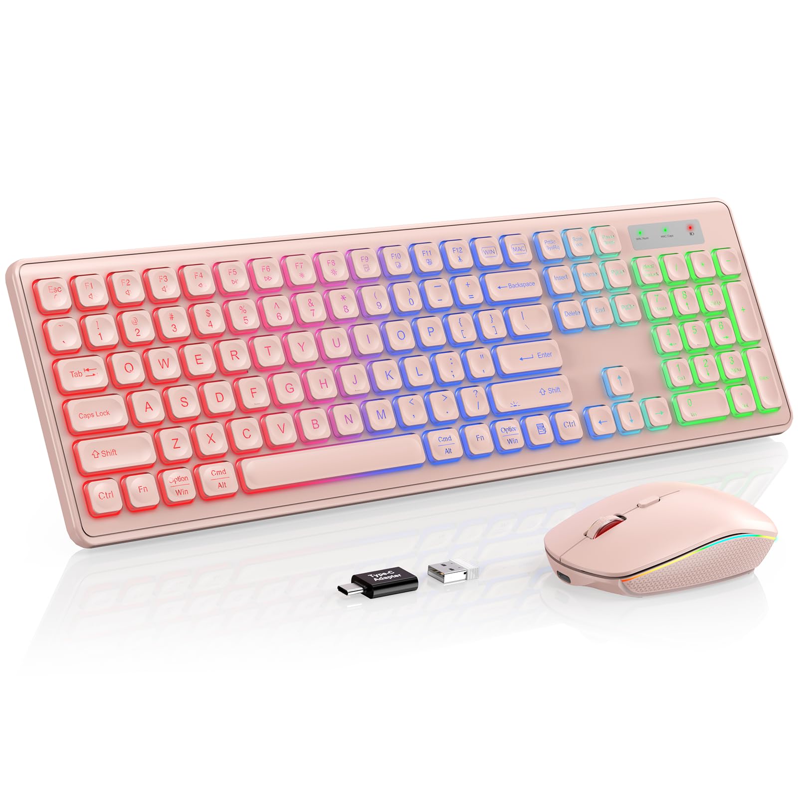 Photo 1 of Wireless Keyboard and Mouse Combo, RGB Backlit, Rechargeable & Light Up Letters, Full-Size, Soft Typing, Sleep Mode, 2.4GHz Quiet Keyboard Set for Mac, Windows, Laptop, PC, Trueque (Pink)