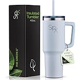SIPX™ 40 oz Insulated Tumbler with Handle & Straw – Vacuum Insulated Stainless Steel, Leakproof, Cupholder Friendly – Perfect for Iced Coffee, Water & Travel – Blue