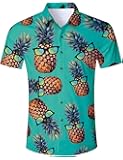 TUONROADMens Pineapple Shirt Hawaiian Short Sleeve Button-Down Shirt Funny Casual Tropical Fruit Print Festival Holiday Beach Aloha Novelty Clothing