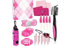 GOSODENY Golf Accessories Kit Golf Club Cleaning Kit Club Groove Cleaner Brush Divot Repair Tool Golf Towel with Clip Ball Bag with Hook Ball Alignment Kit Marking Pen Golf Gift Set Women