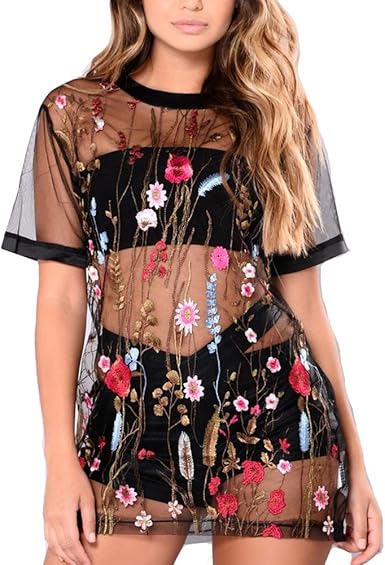 embroidered sheer mesh top