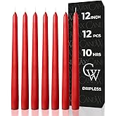 CANDWAX 12 inch Red Taper Candles Set of 12 - Dripless and Long Burning Red Candlesticks - Perfect as Christmas Candlesticks for Dinner or Holiday Home Decor - Christmas Candle Sticks