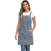 Beitiny Denim Apron with Pockets, Cross Back Apron for Men Women, Jean Work Aprons for Hairstylist Barber Grilling Gardening, Adjustable S to L